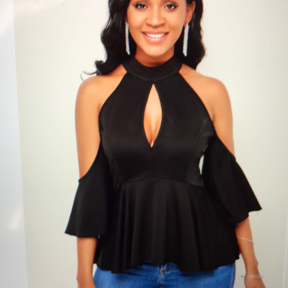 Keyhole, cold shoulder flared sleeve blouse,  size L